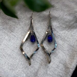 Cobalt blue glass bead twisted dangle earrings.